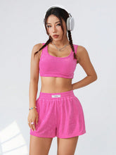 Women'S Short Crop Top And Letter Print Denim Shorts